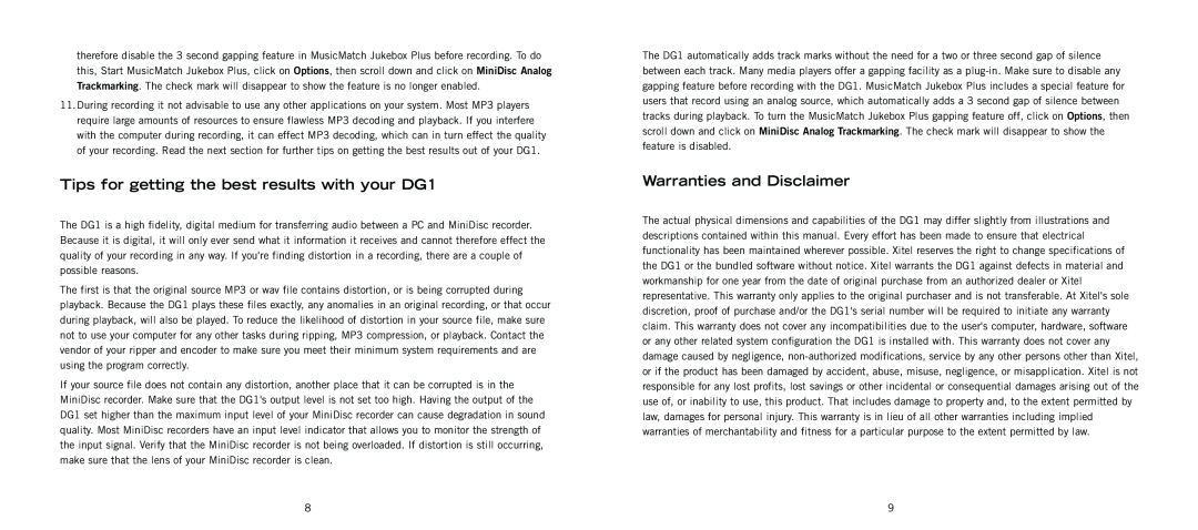 Kenwood user manual Tips for getting the best results with your DG1, Warranties and Disclaimer 