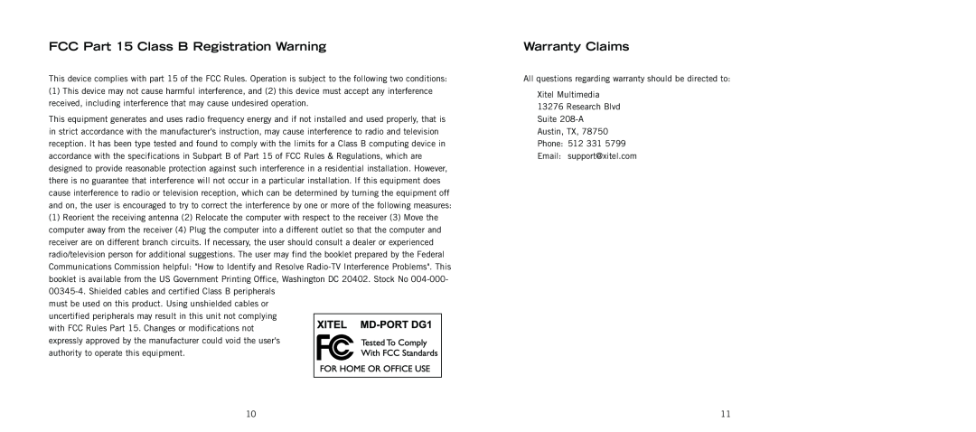 Kenwood DG1 user manual FCC Part 15 Class B Registration Warning, Warranty Claims 