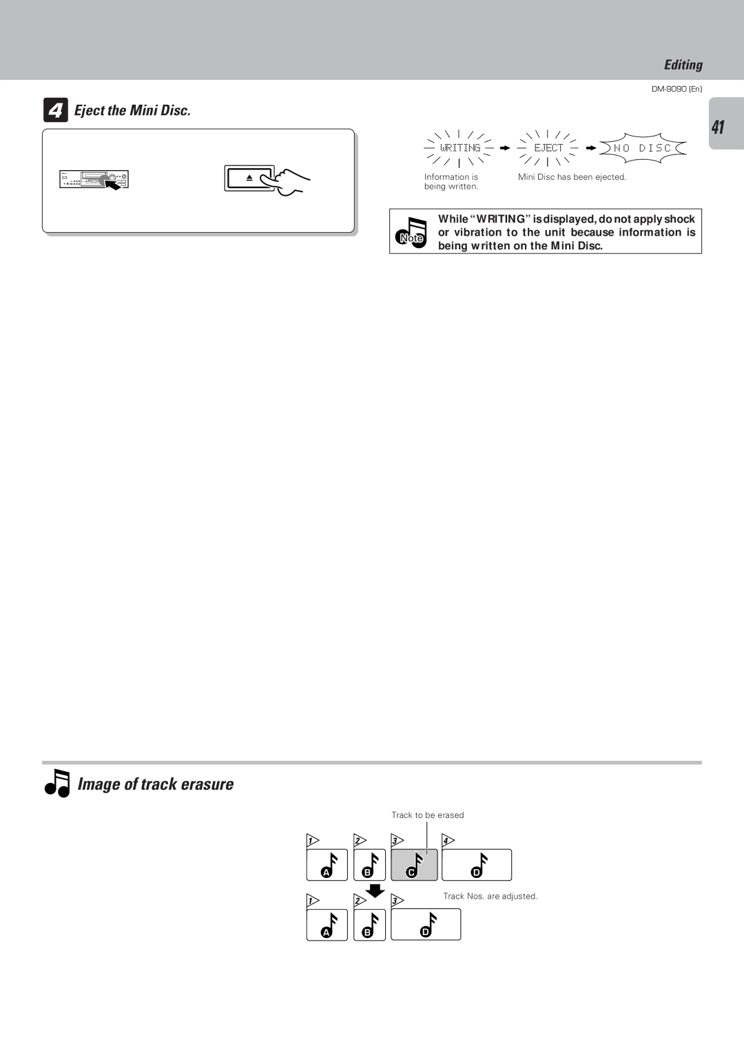 Kenwood DM-9090 instruction manual Image of track erasure 