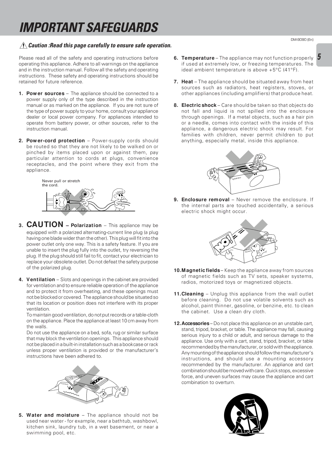 Kenwood DM-9090 instruction manual Important Safeguards 