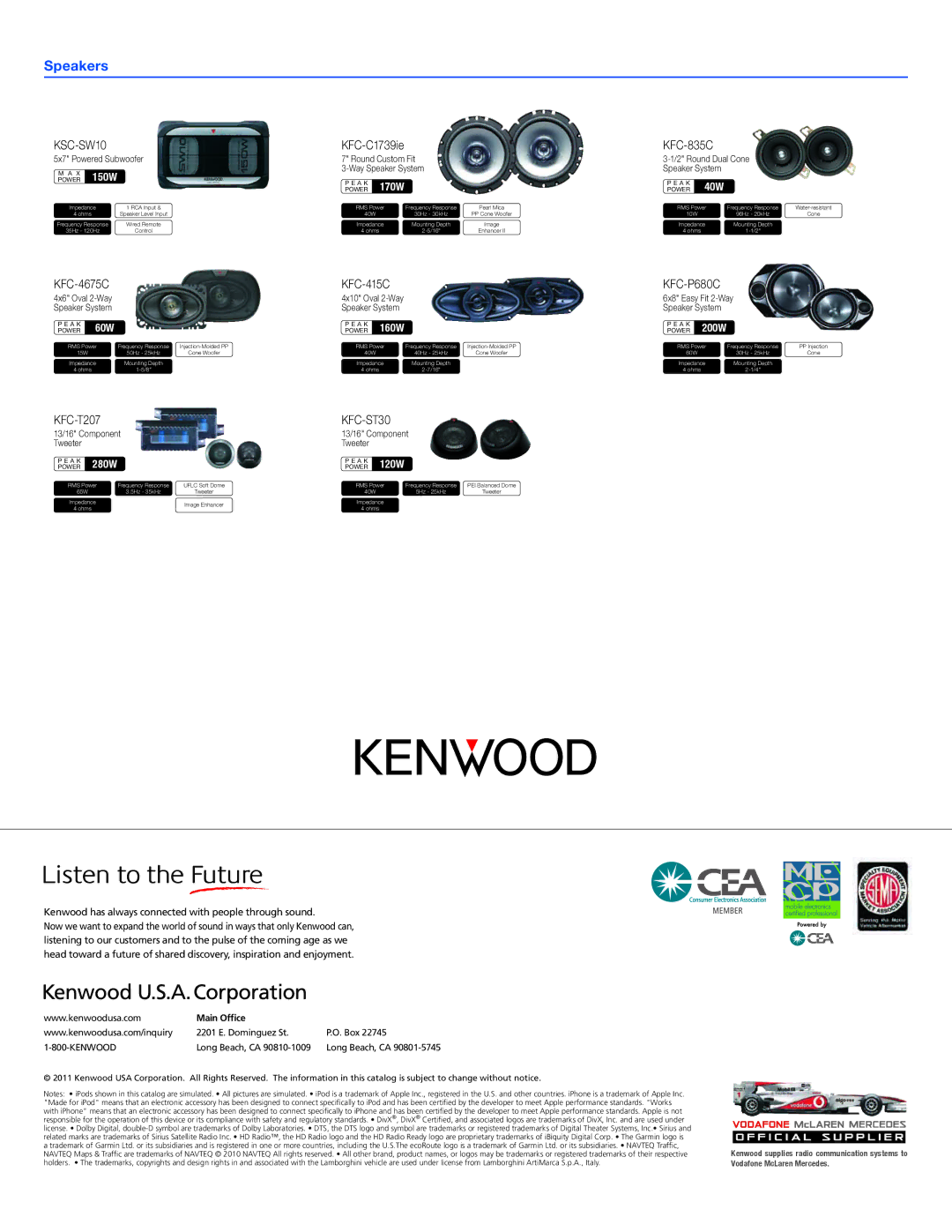 Kenwood DNX7180 manual Speakers, KSC-SW10, KFC-ST30 