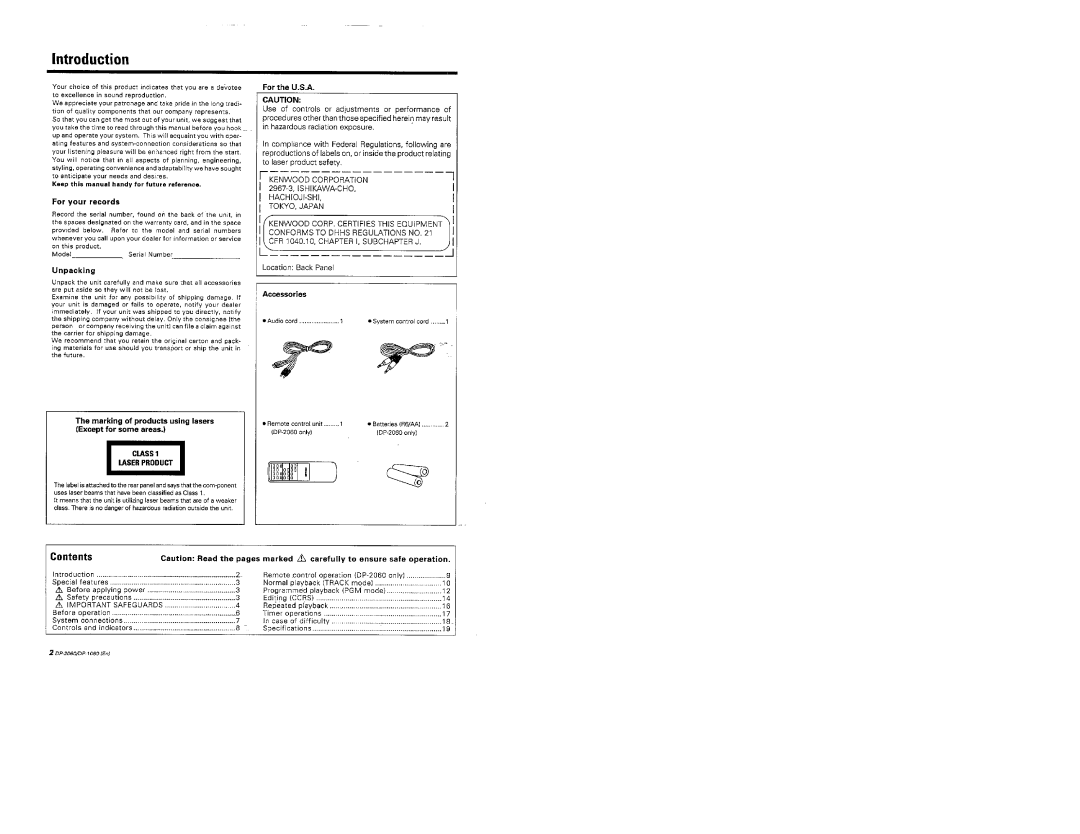 Kenwood DP-1060, DP-2060 manual 