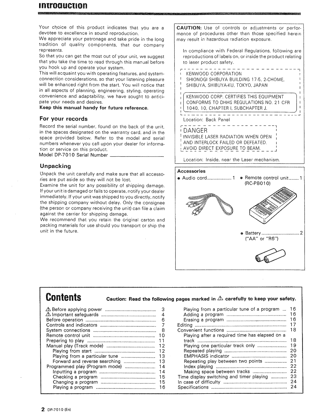 Kenwood DP-7010 manual 