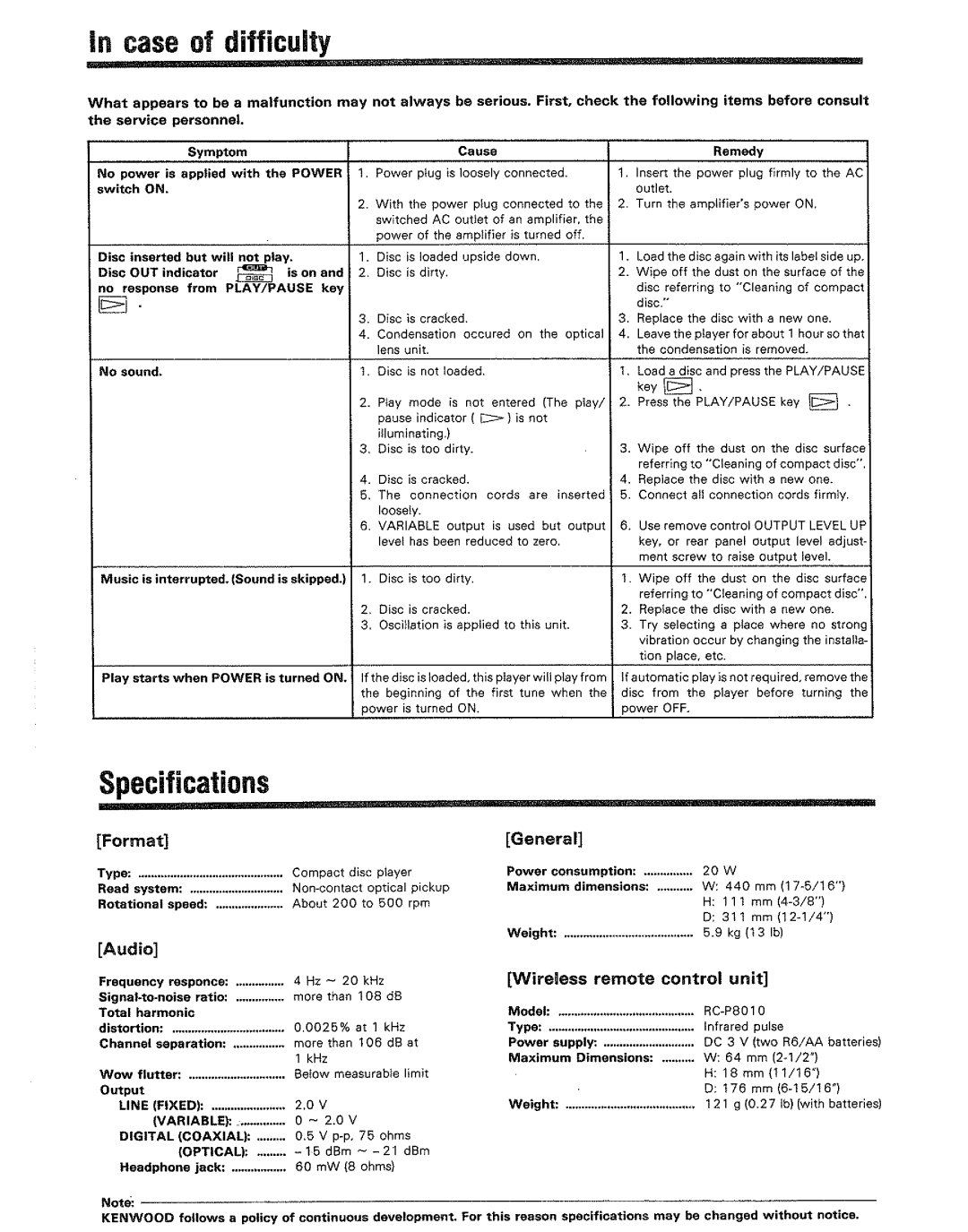 Kenwood DP-7010 manual 