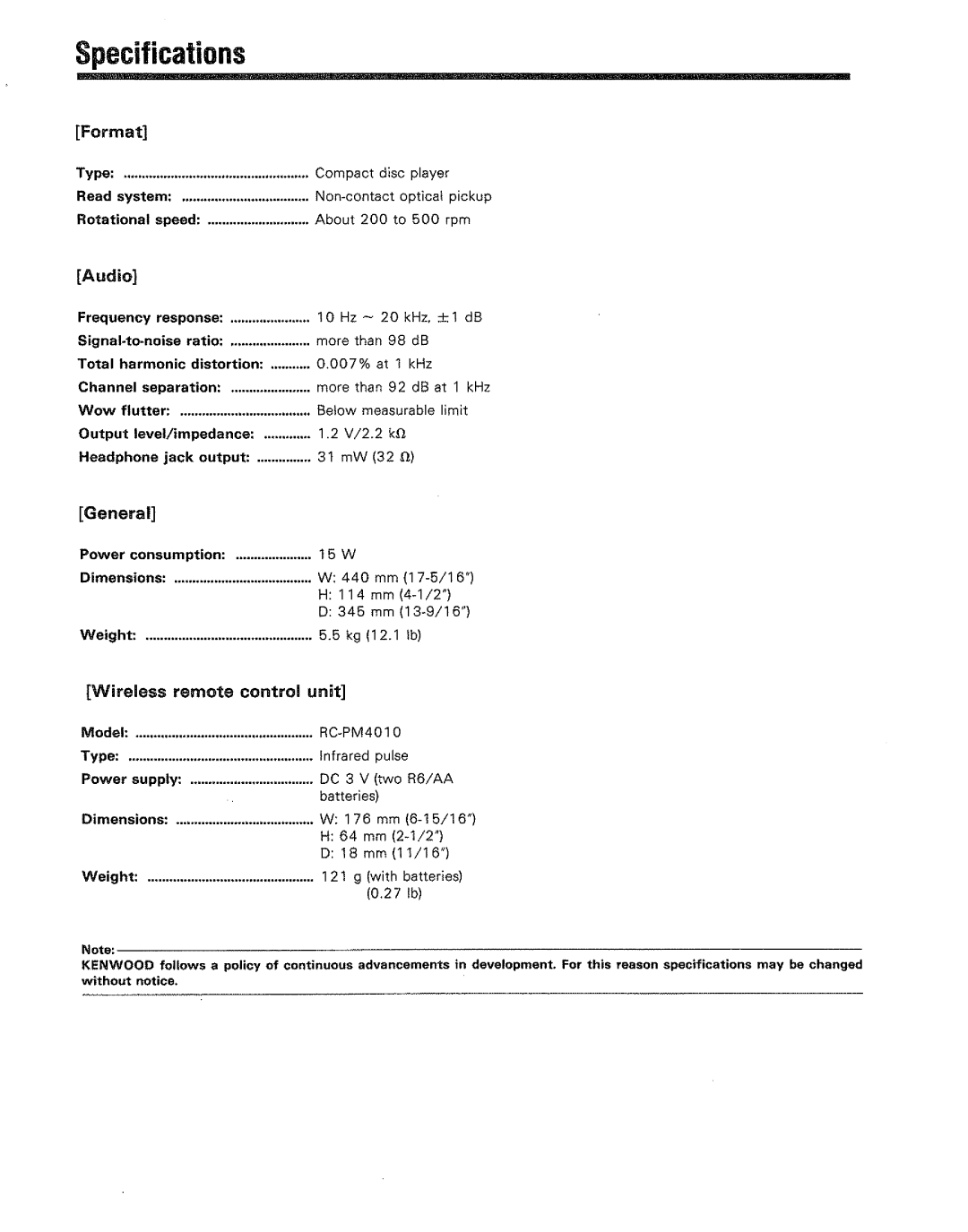 Kenwood DP-M4010 manual 