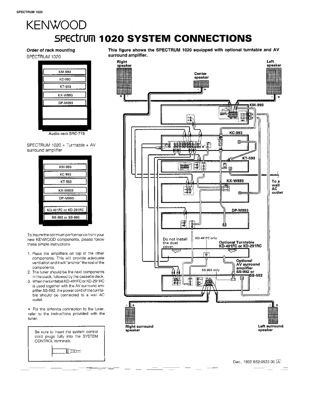 Kenwood 1020, DP-M993, KC-933, CP-M993, KT-593, SS-592, SS-992, KD-291RC, KD491FC manual Spectrum 