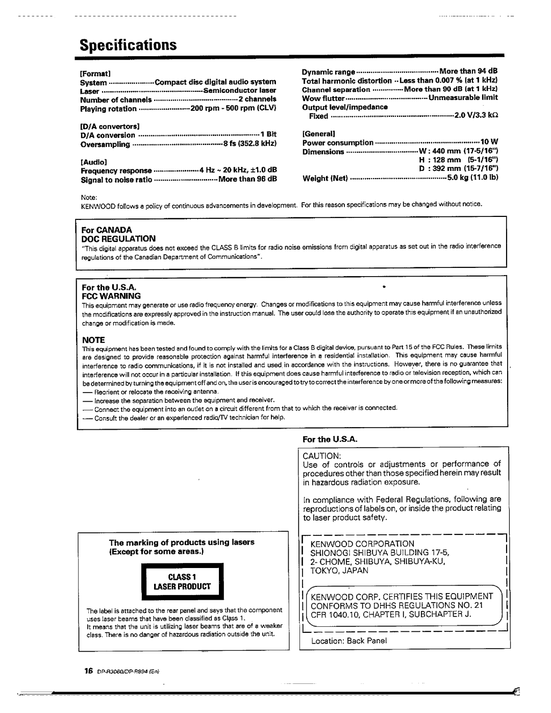 Kenwood DP-R3060, DP-R894 manual 