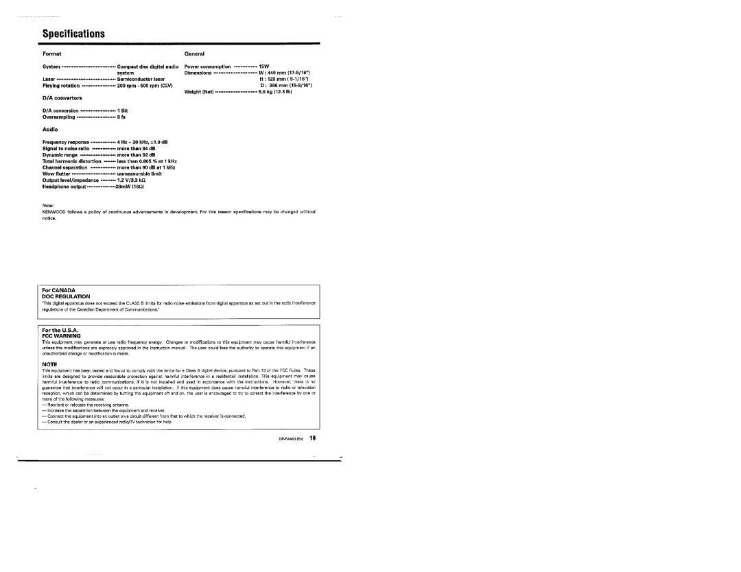 Kenwood DP-R4440 manual 