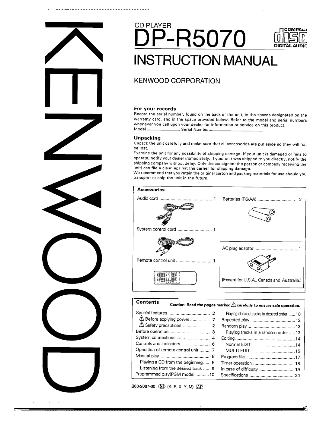 Kenwood DP-R5070 manual 