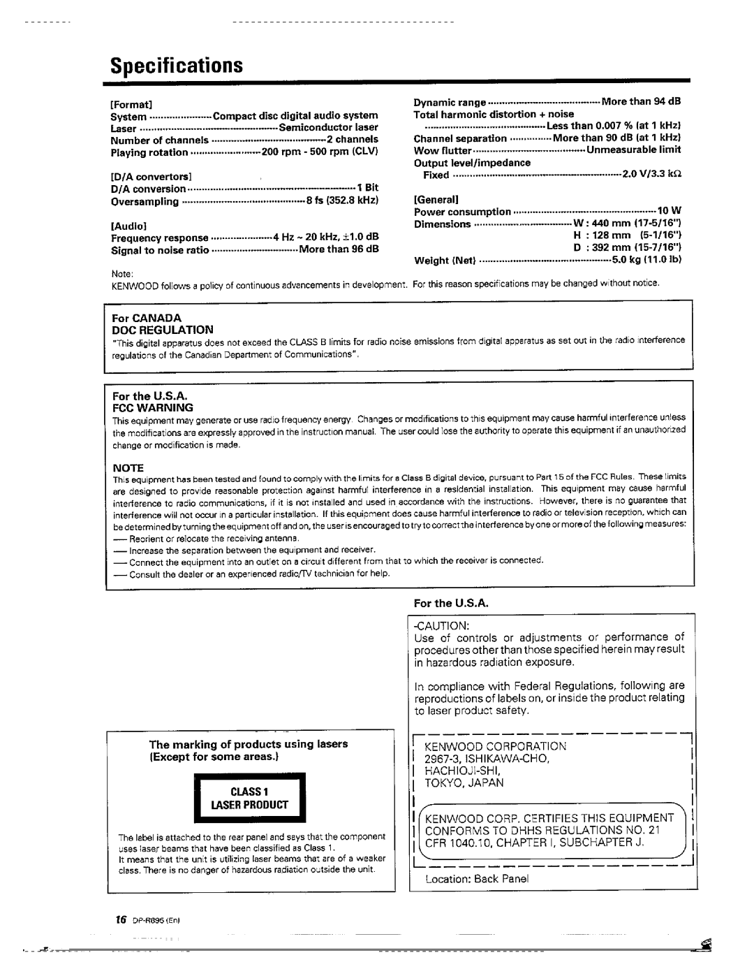 Kenwood DP-R895 manual 