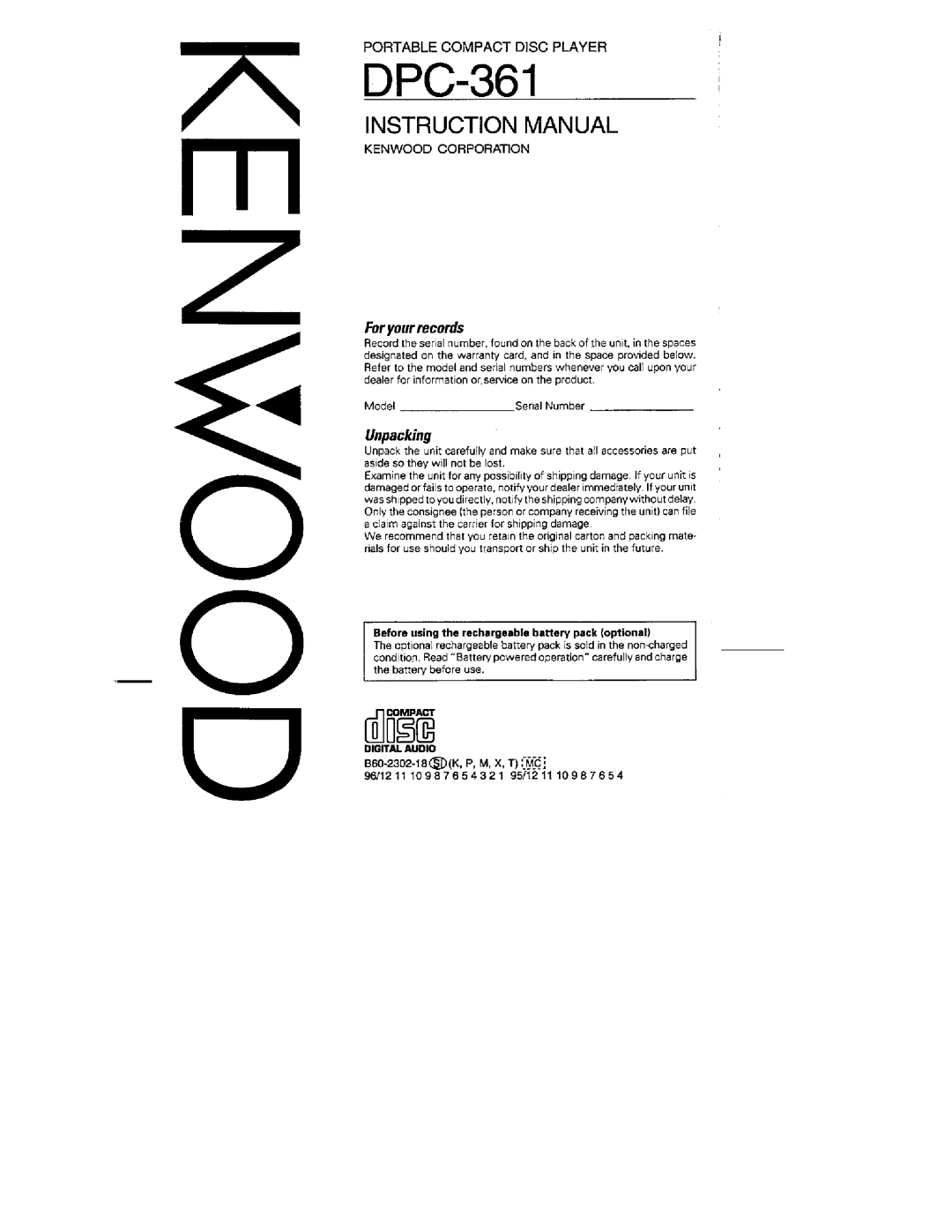 Kenwood DPC-361 manual 