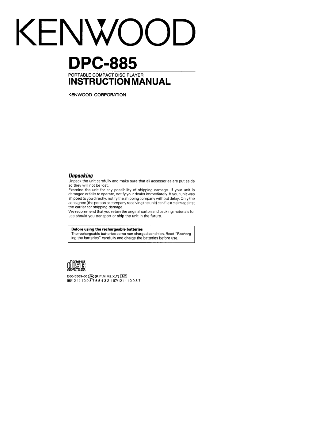 Kenwood DPC-885 manual 