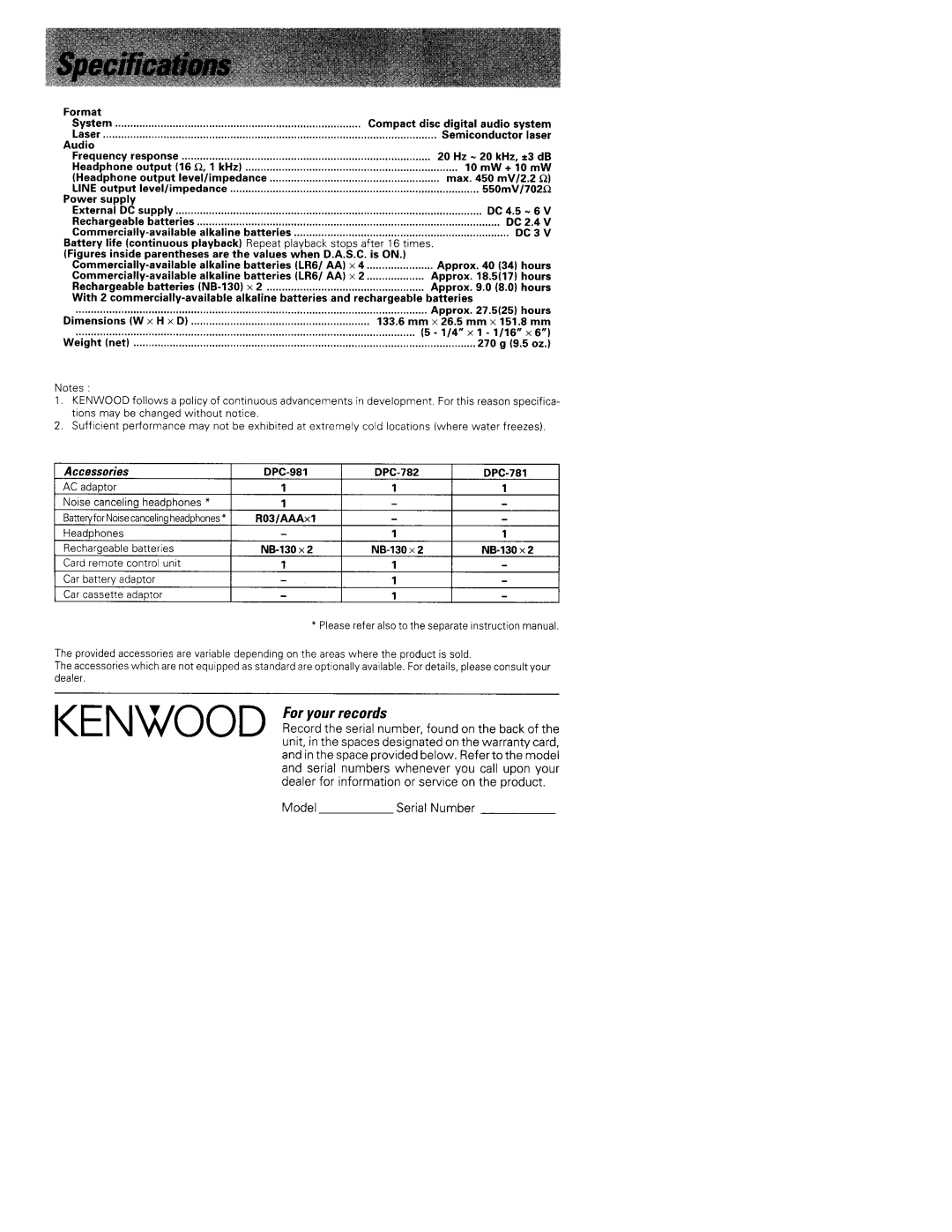 Kenwood DPC-782, DPC-981, DPC-781 manual 