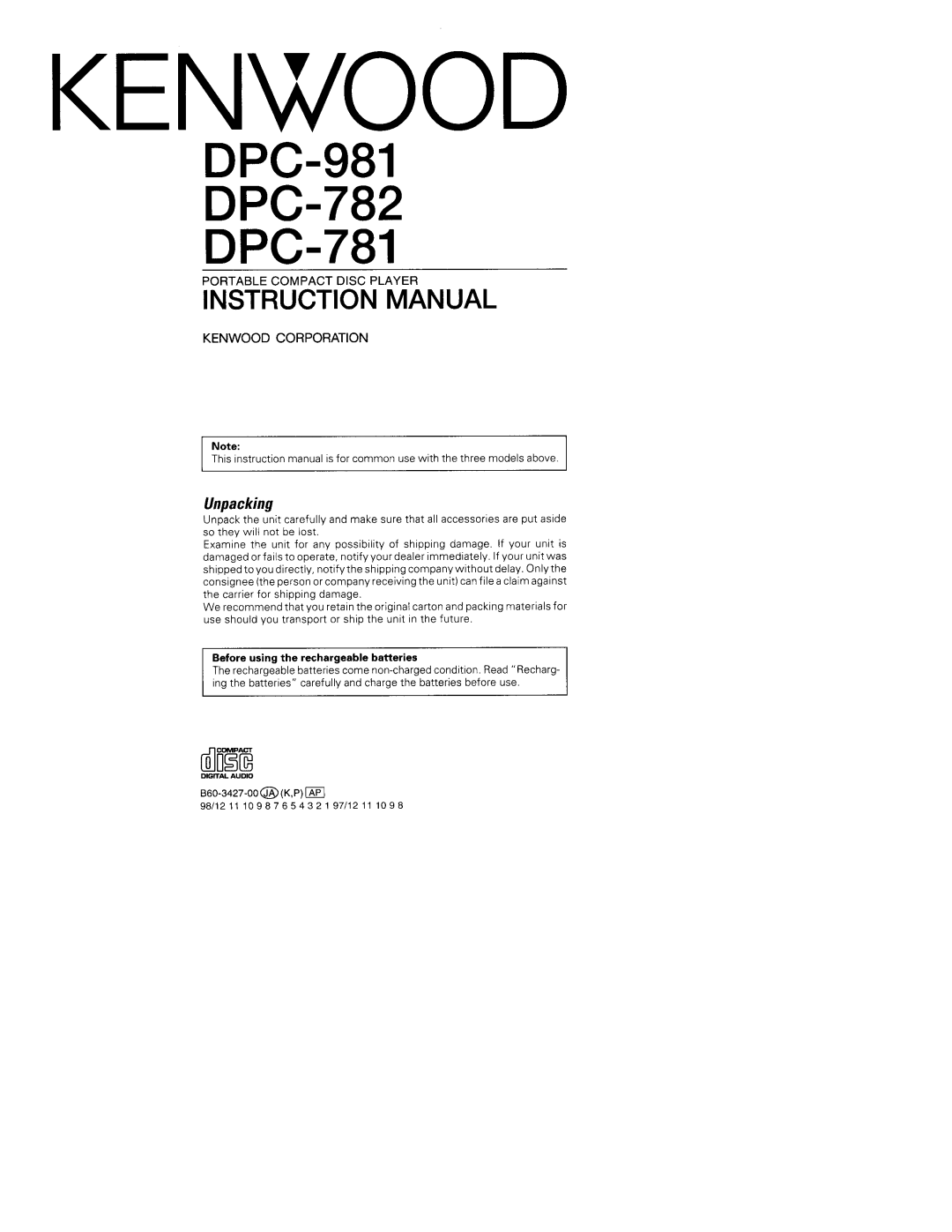 Kenwood DPC-782, DPC-981, DPC-781 manual 