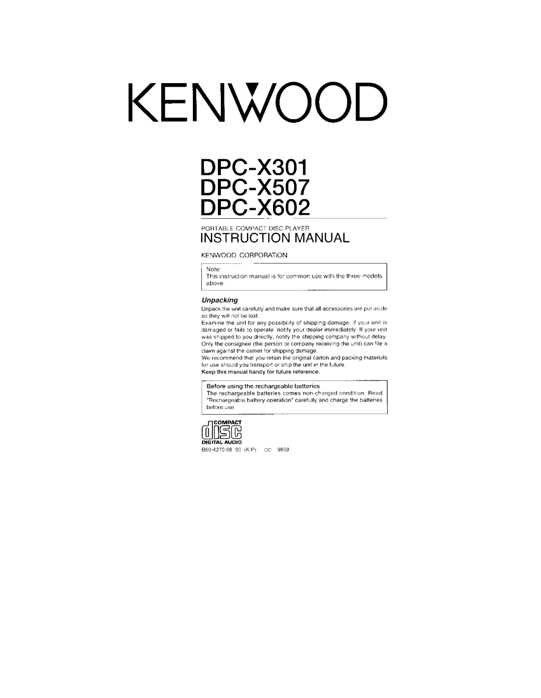 Kenwood DPC-X507, DPC-X602, DPC-X301 manual 