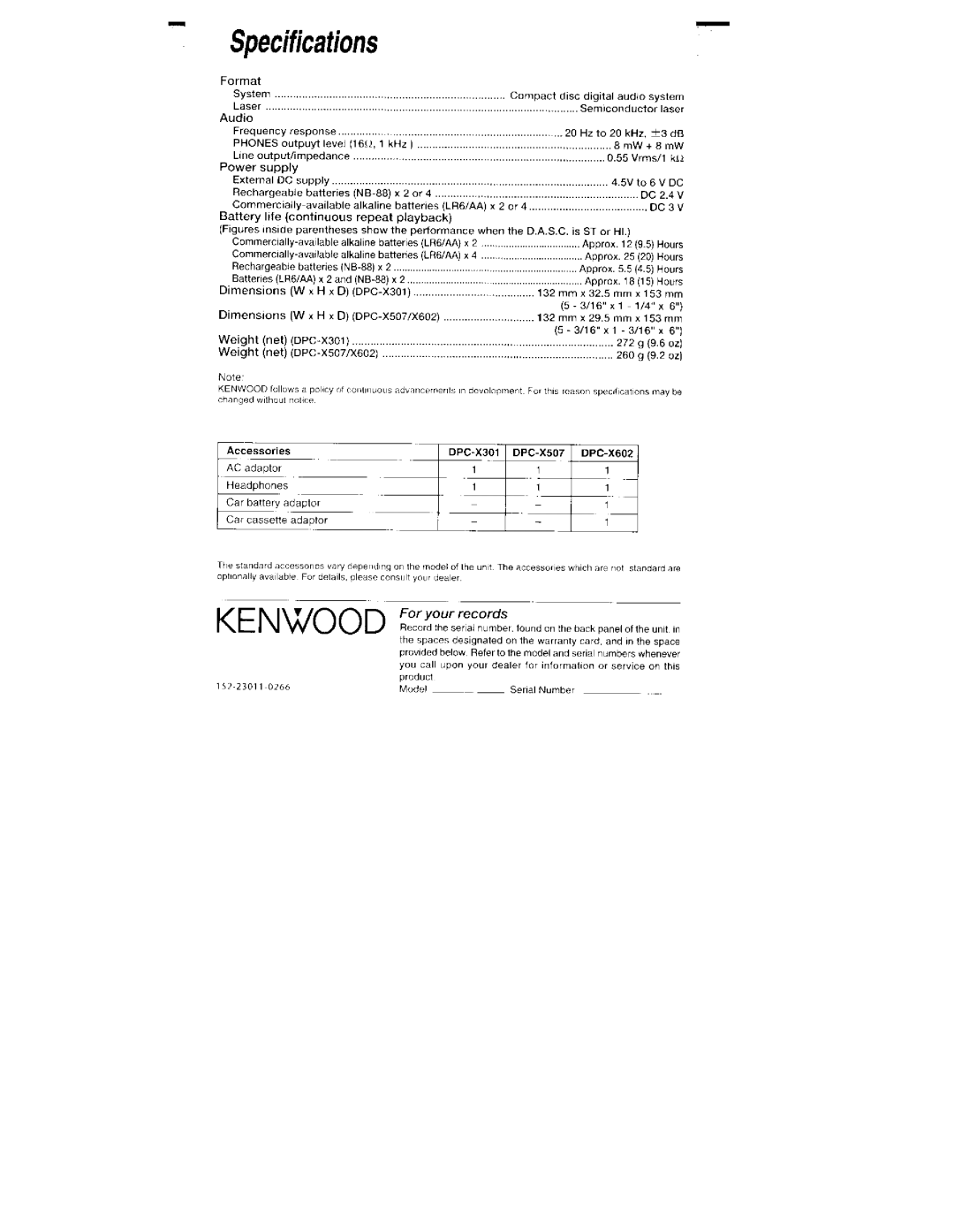 Kenwood DPC-X602, DPC-X507, DPC-X301 manual 