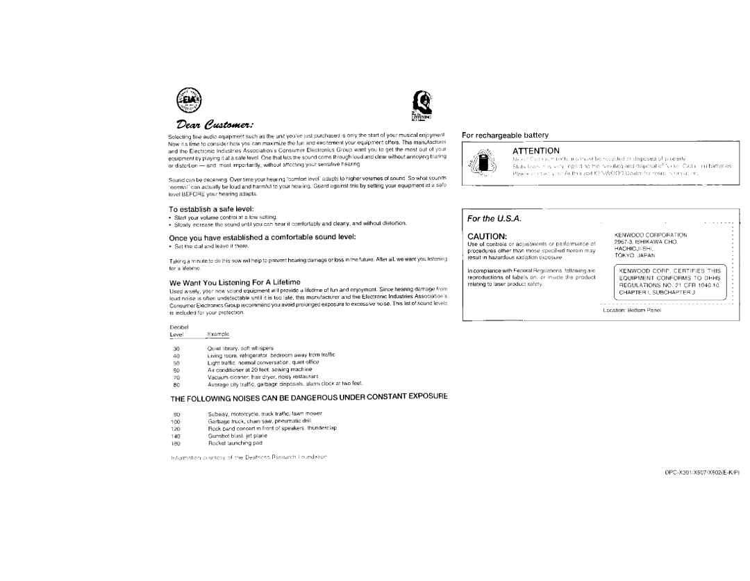 Kenwood DPC-X602, DPC-X507, DPC-X301 manual 