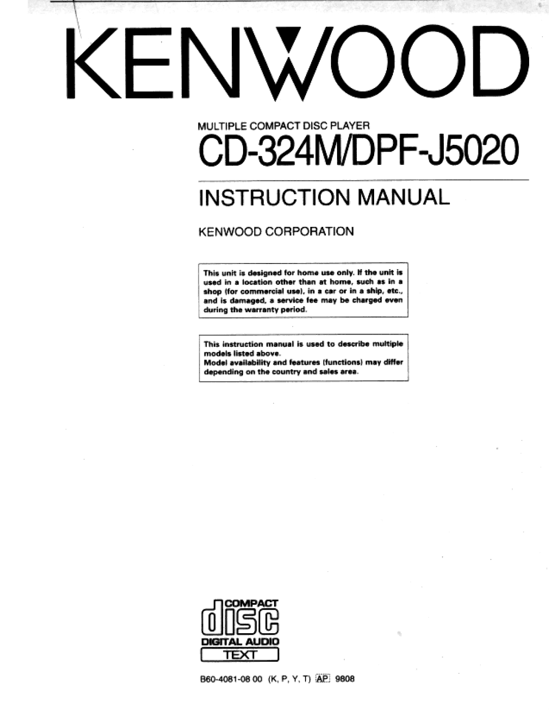 Kenwood CD-324M, DPF-J5020 manual 