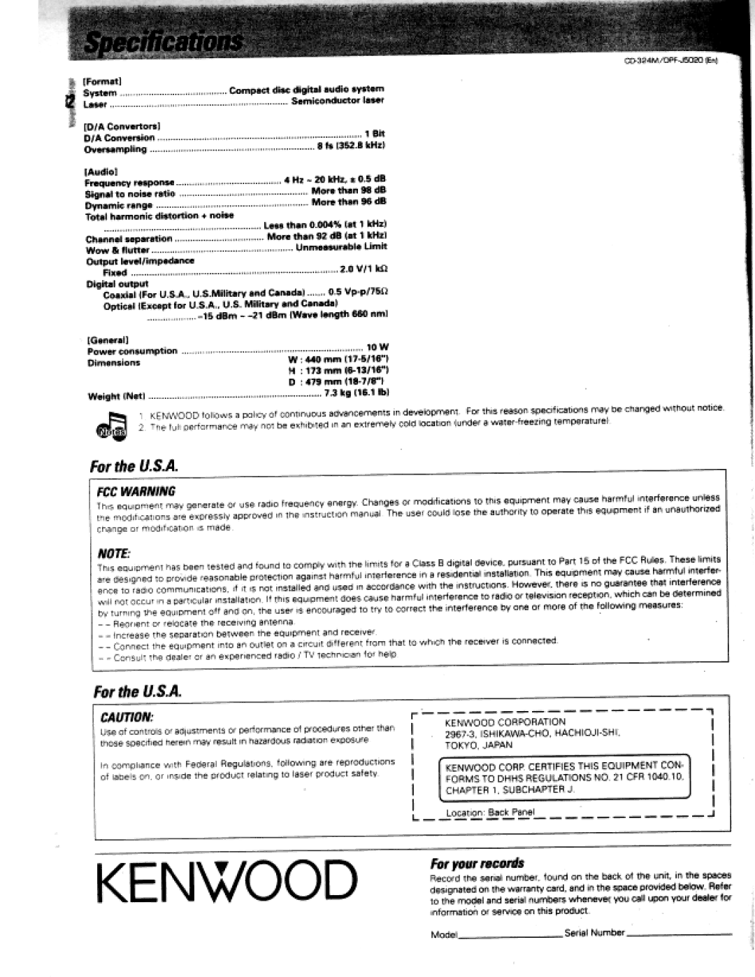 Kenwood DPF-J5020, CD-324M manual 