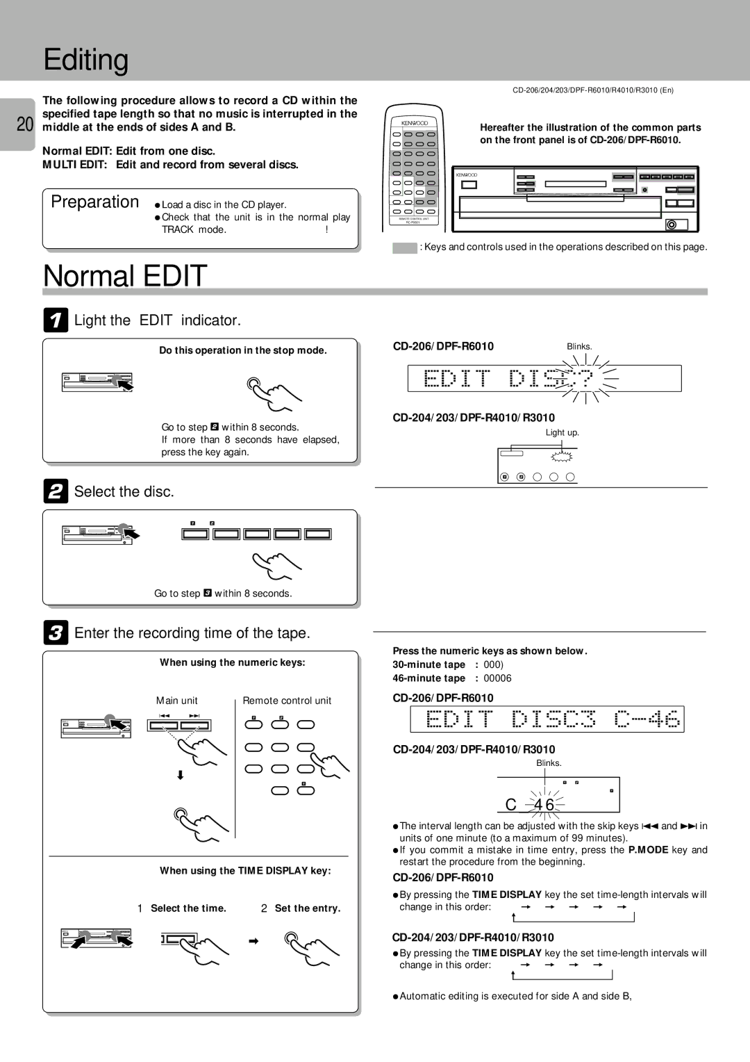 Kenwood DPF-R4010, DPF-R3010, DPF-R6010 instruction manual Editing, Normal Edit, Edit DISC?, Edit DISC3 C-46 