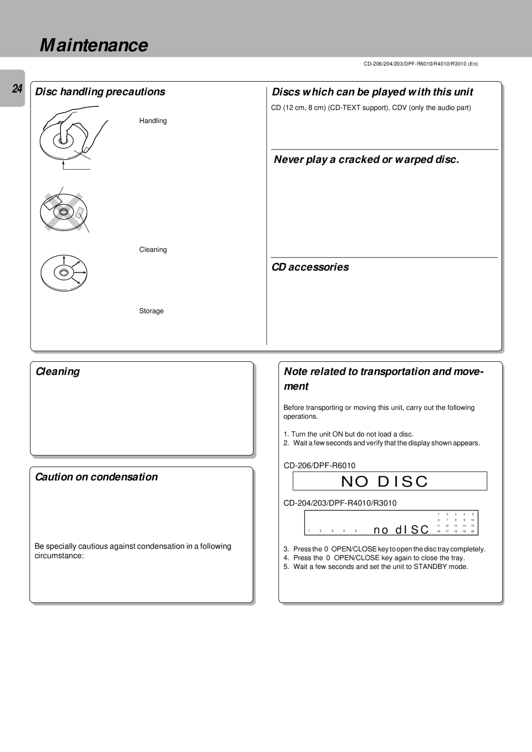 Kenwood DPF-R3010, DPF-R6010, DPF-R4010 instruction manual Maintenance, Disc 