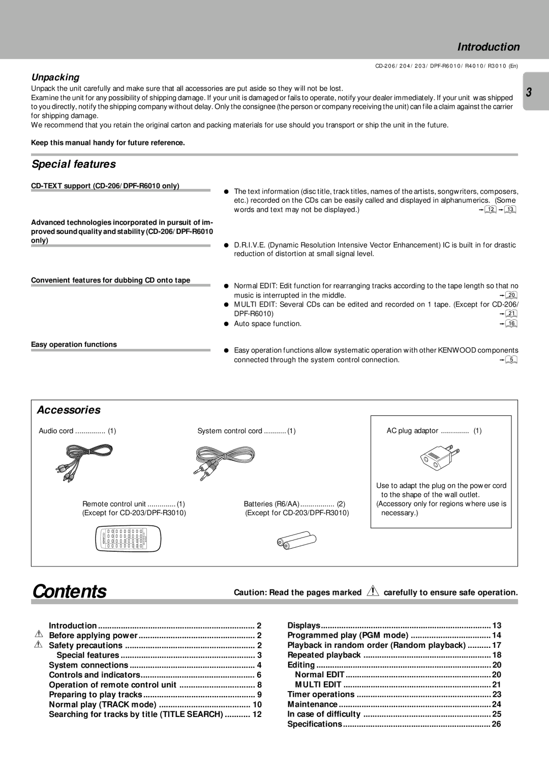 Kenwood DPF-R3010, DPF-R6010, DPF-R4010 instruction manual Contents 