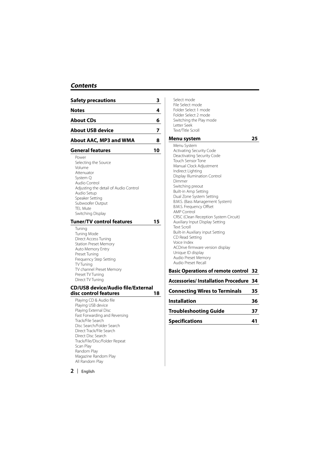 Kenwood DPX-MP2090U instruction manual Contents 