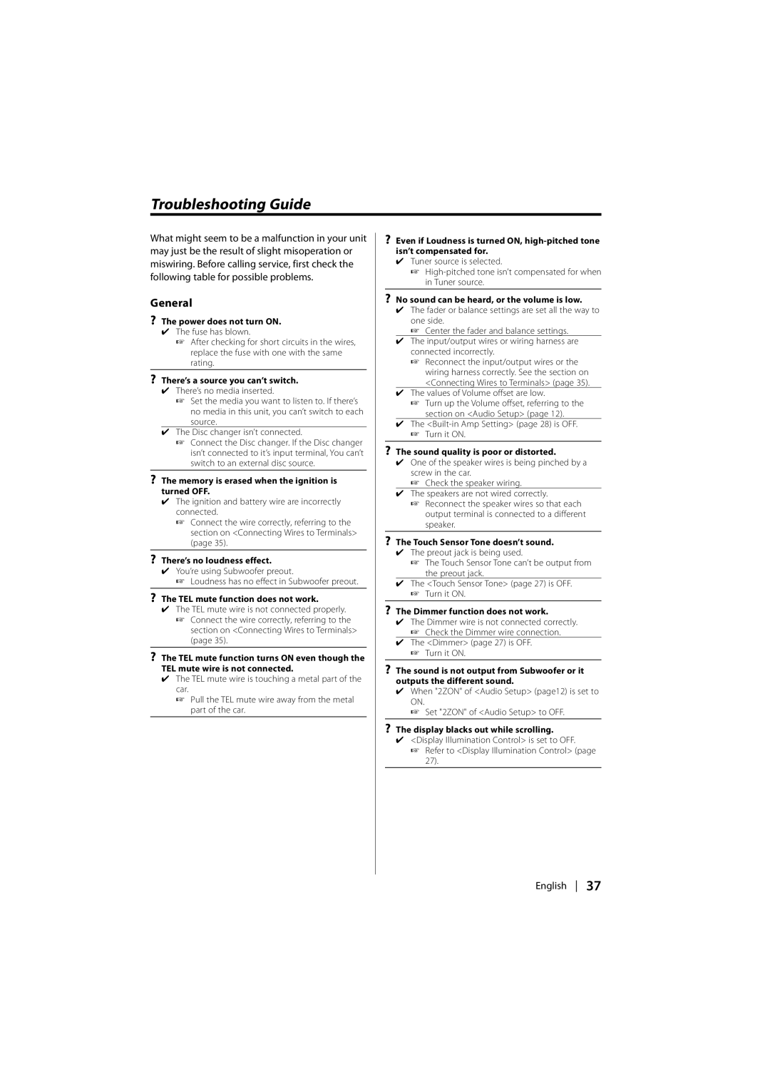 Kenwood DPX-MP2090U instruction manual Troubleshooting Guide, General 