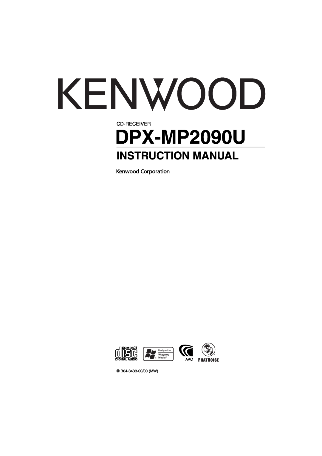 Kenwood DPX-MP2090U instruction manual Cd-Receiver, B64-3433-00/00MW 