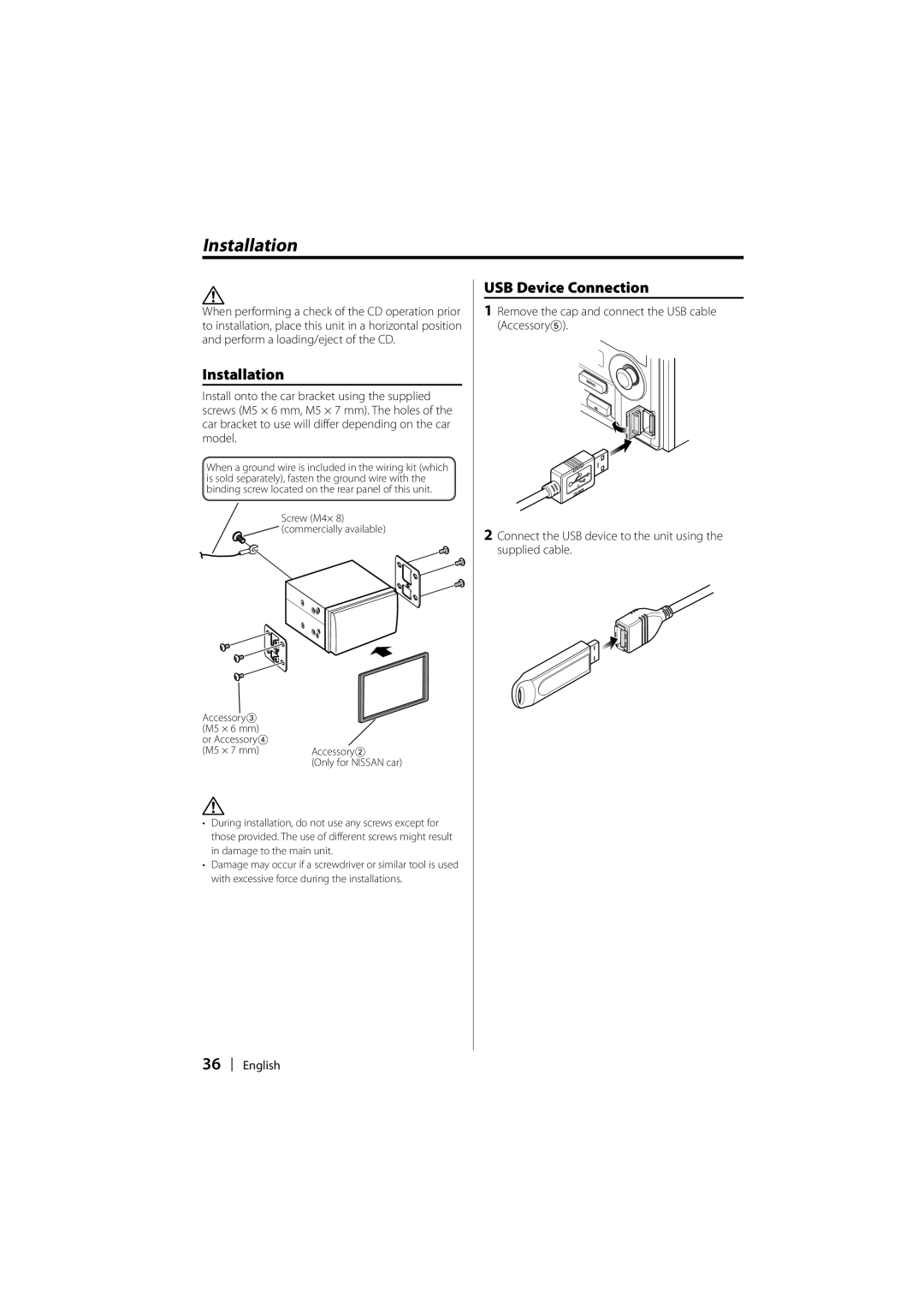 Kenwood DPX-MP2090U instruction manual Installation, USB Device Connection 