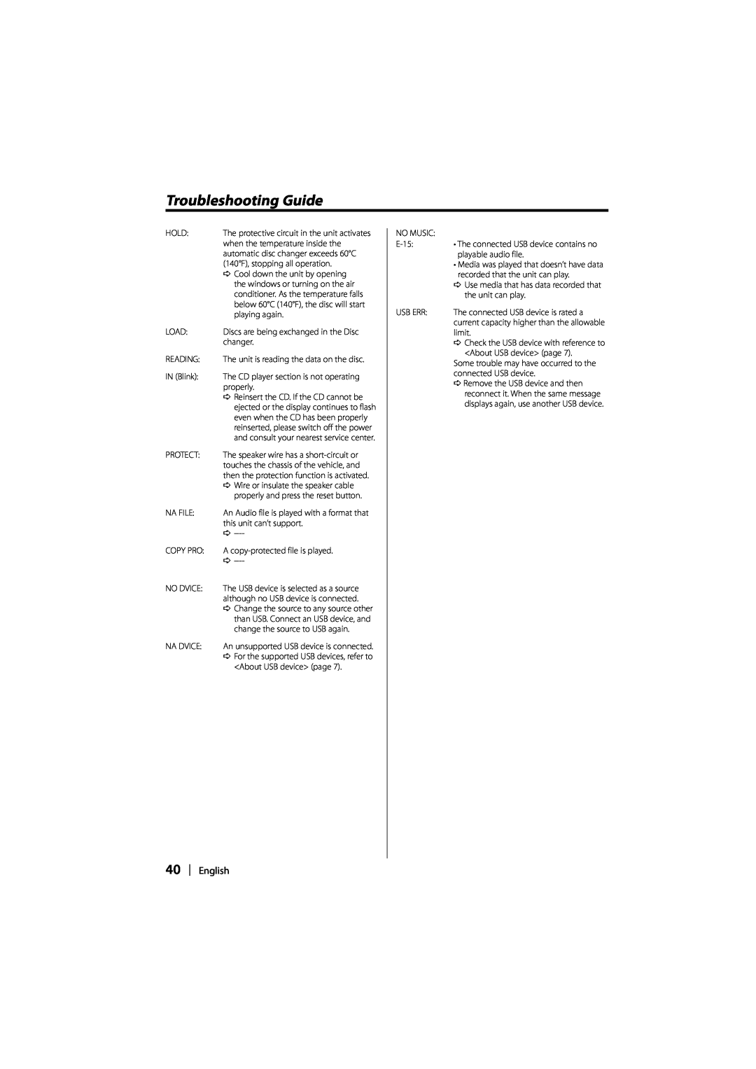 Kenwood DPX-MP2090U instruction manual Troubleshooting Guide, English 