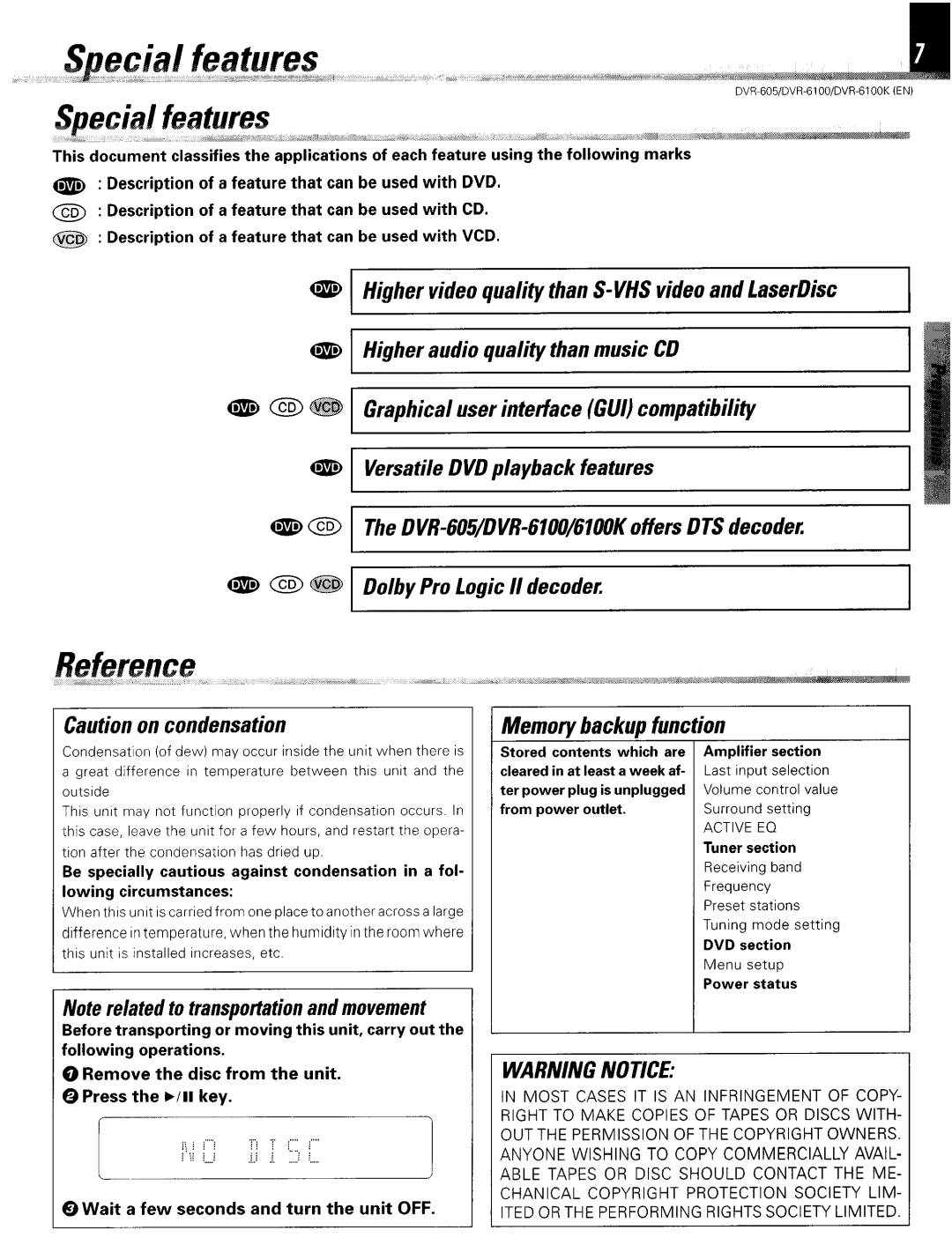 Kenwood DVR-6100K instruction manual Backup Function 