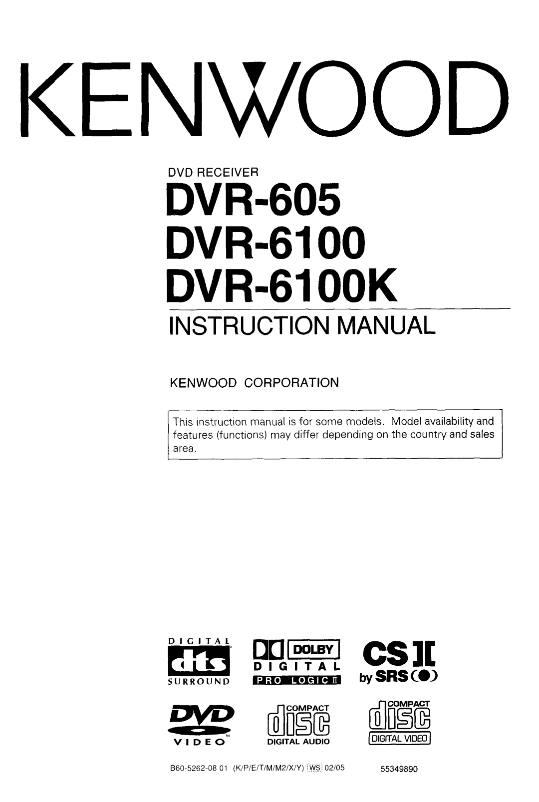 Kenwood instruction manual DVR-605 DVR-6100 DVR-61 OOK, Dvd Receiver, Kenwood Corporation, Instruction Manual 