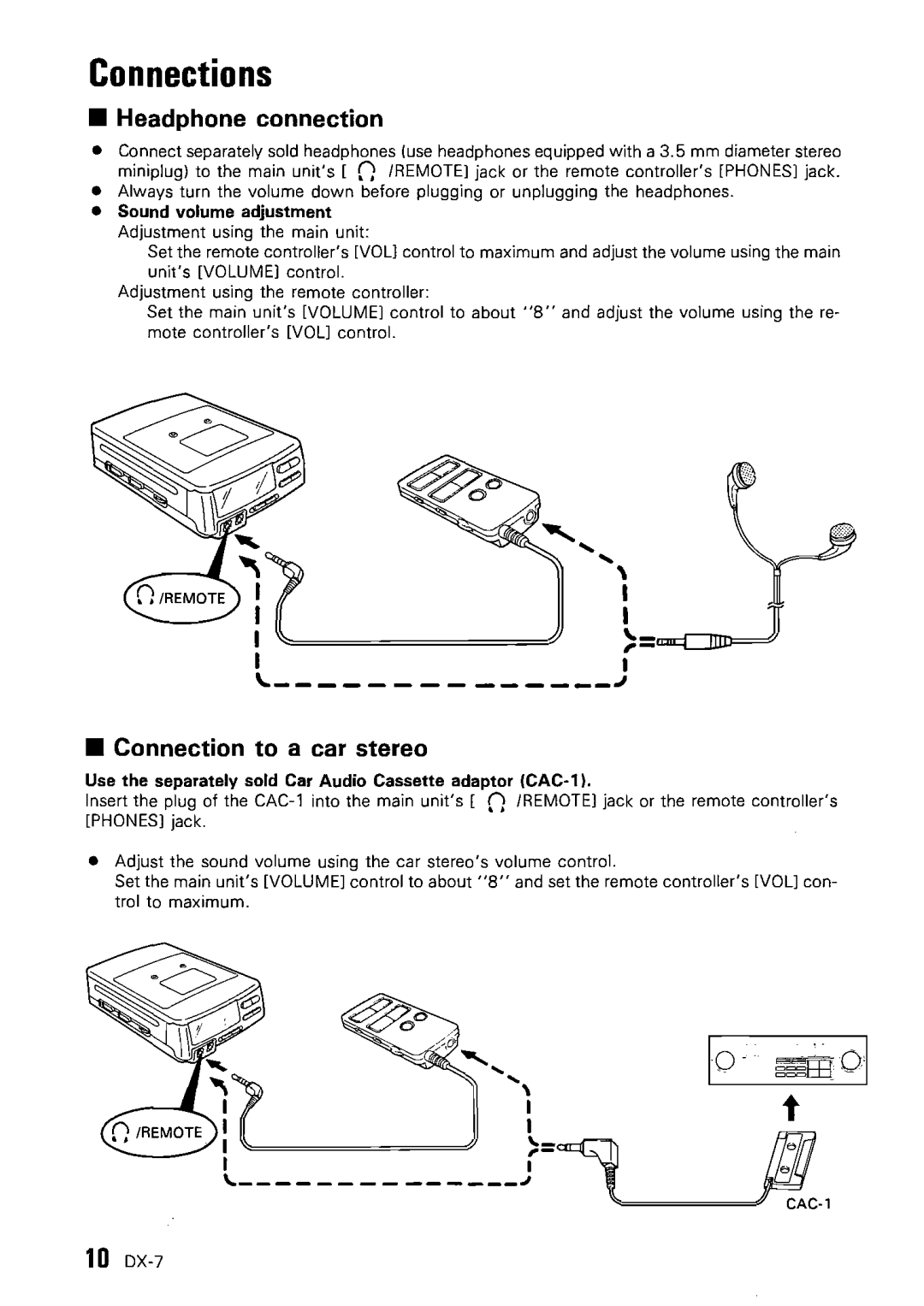 Kenwood DX-7 instruction manual Connections, Sound volume adjustment Adjustment using the main unit 