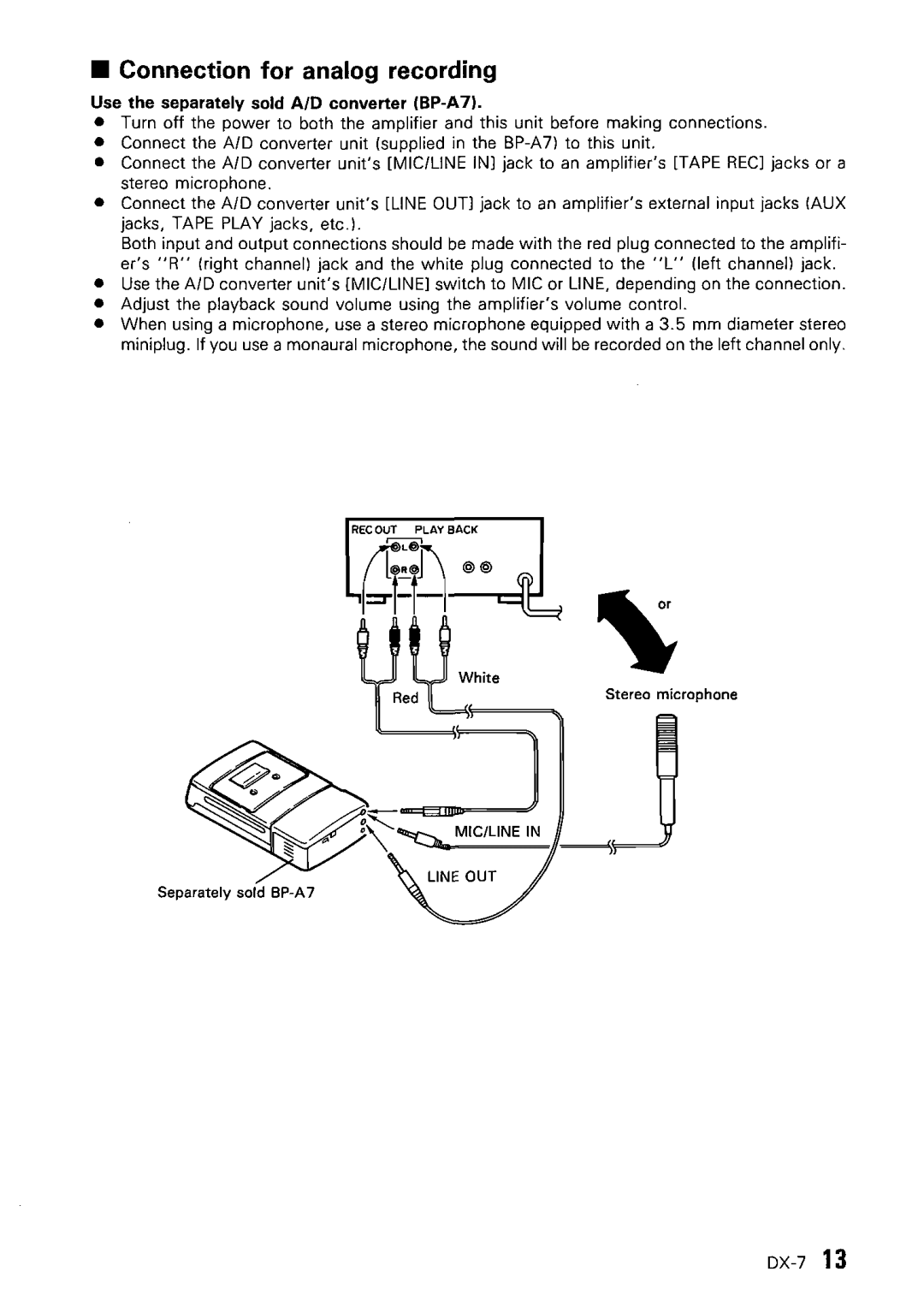 Kenwood DX-7 instruction manual ~.. =J, Connection for analog recording 