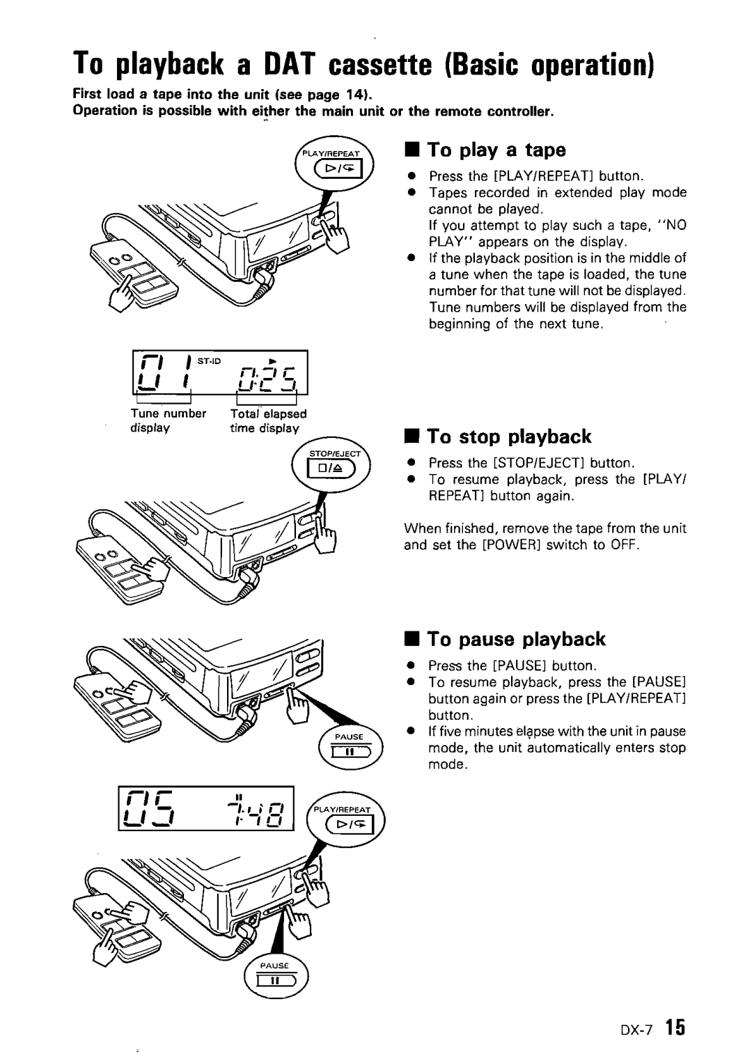 Kenwood DX-7 instruction manual To playback a OAT cassette Basic operation, To playa tape 