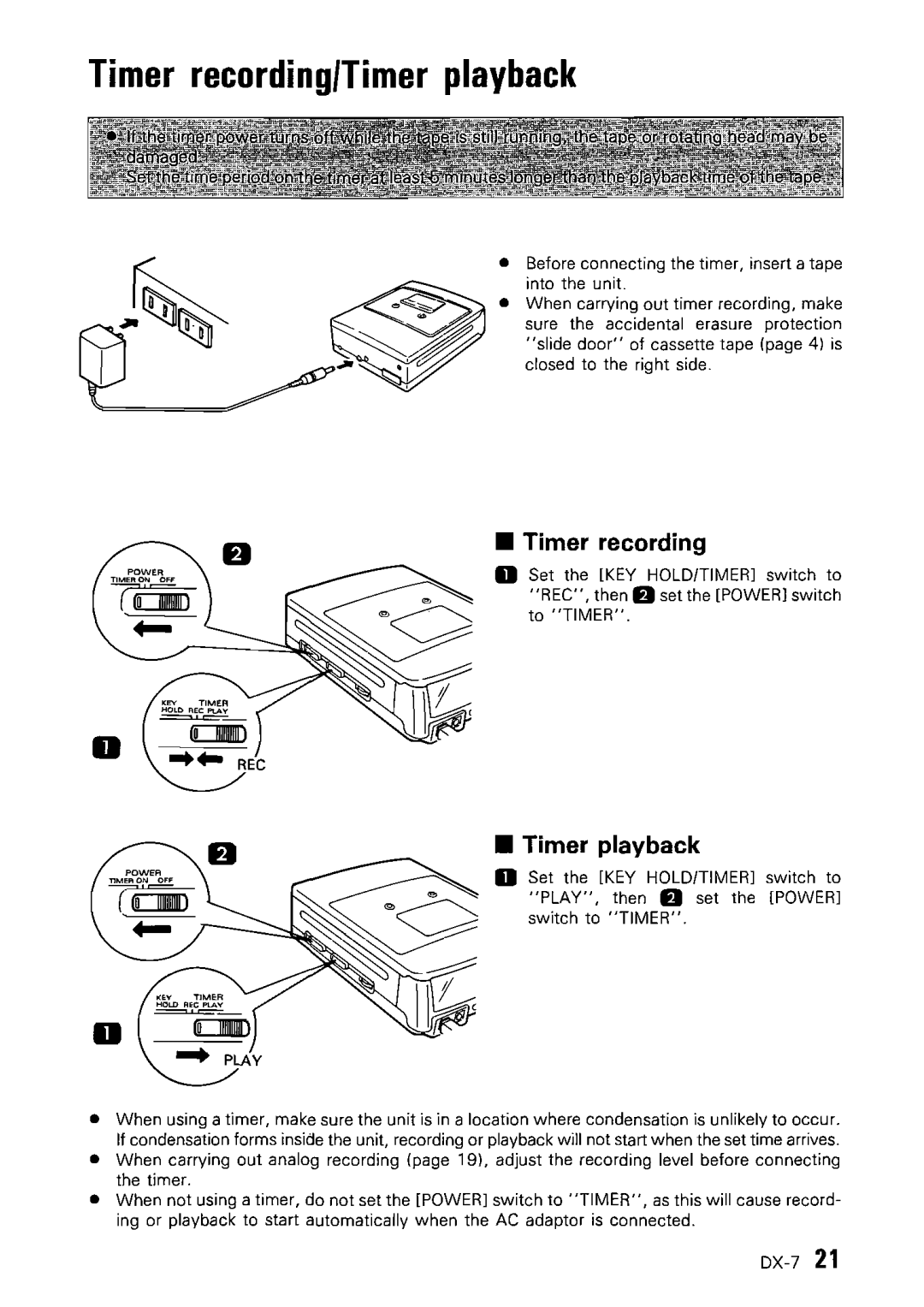 Kenwood DX-7 instruction manual Timer recording/Timer playback 