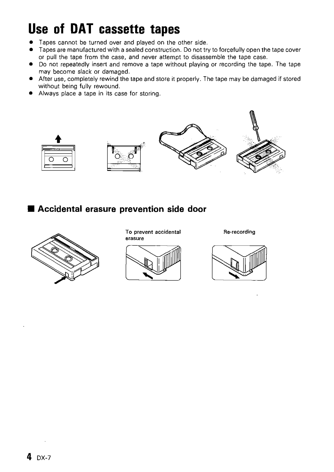 Kenwood DX-7 instruction manual Use of OAT cassette tapes, Accidental erasure prevention side door 