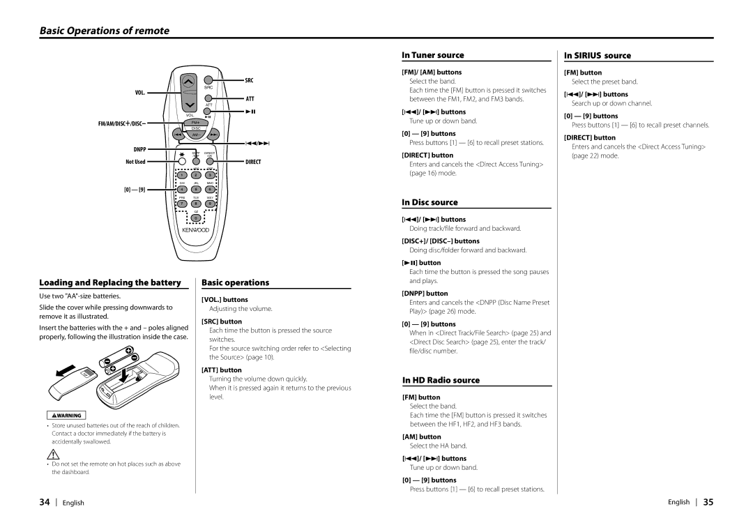 Kenwood EZ900HDS, Ez700SR instruction manual Basic Operations of remote 