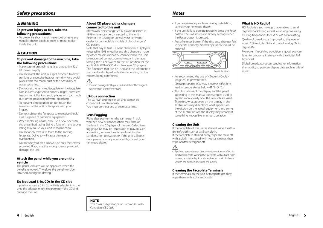 Kenwood Ez700SR, EZ900HDS instruction manual Safety precautions 