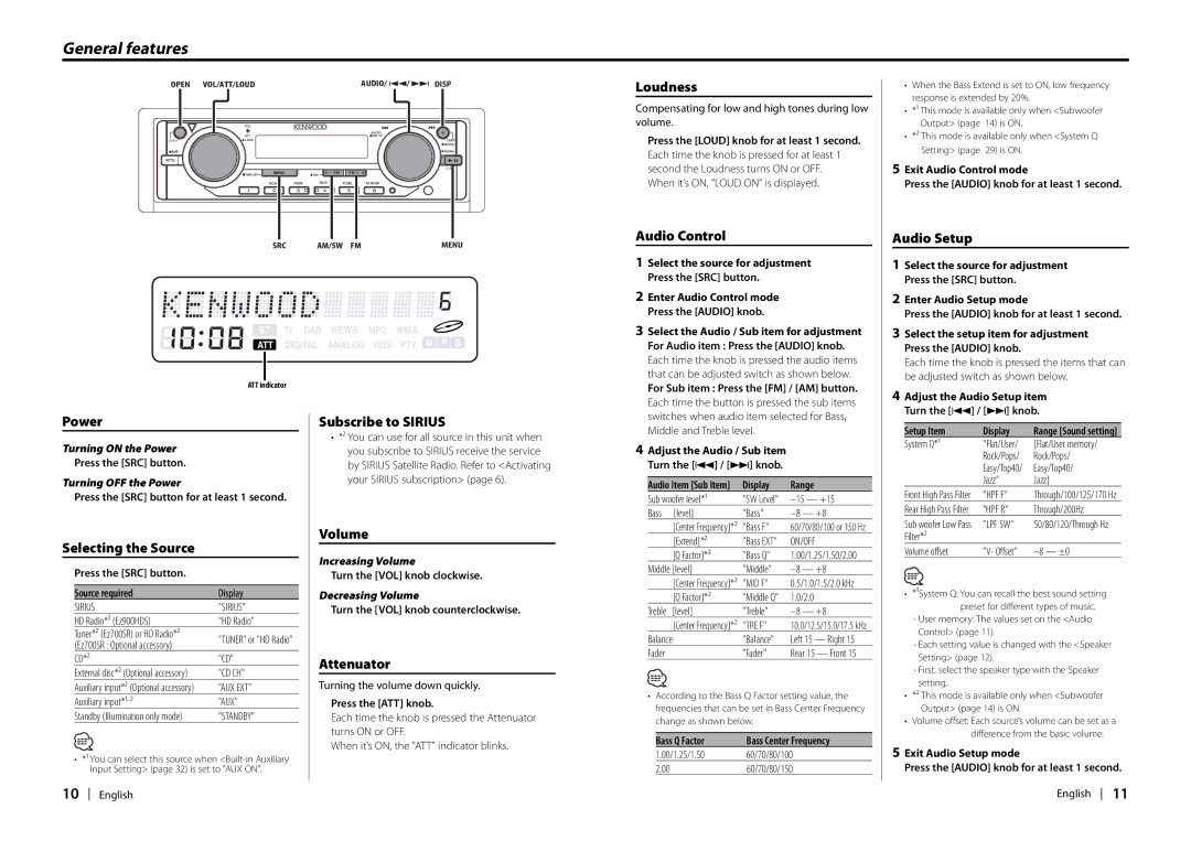 Kenwood EZ900HDS, Ez700SR instruction manual General features 