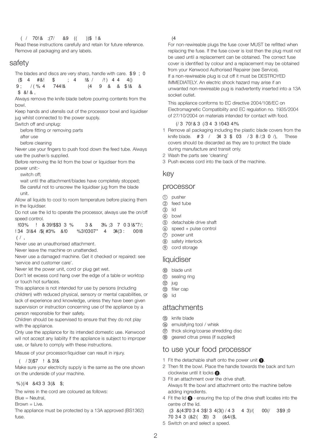 Kenwood FP220 manual Safety, Key Processor, Liquidiser, Attachments, To use your food processor 