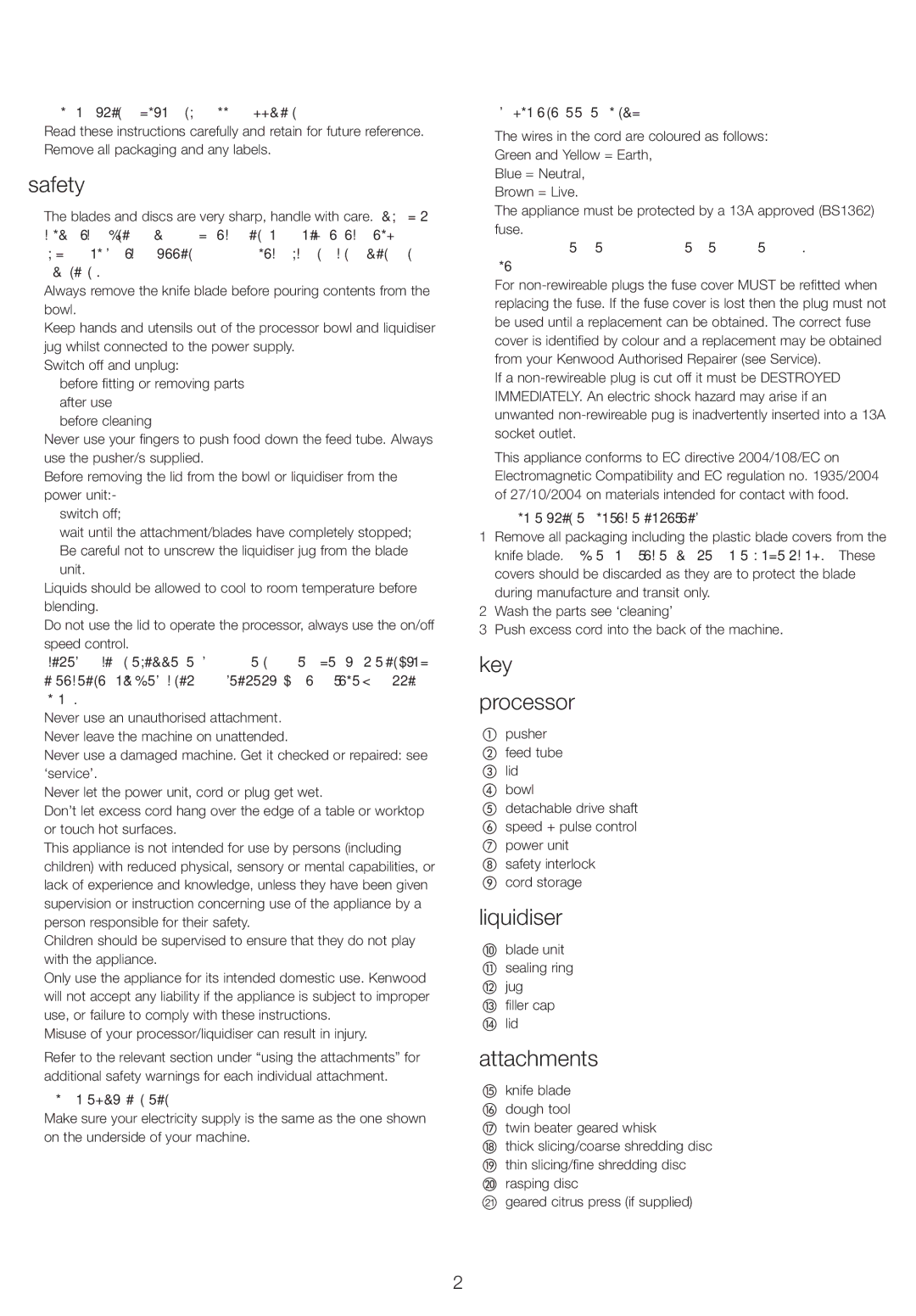 Kenwood FP250 manual Safety, Key Processor, Liquidiser, Attachments 