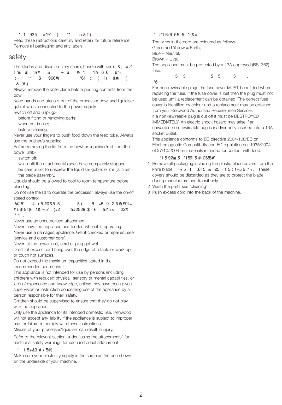 Kenwood FP260 Series manual Safety, Before using your Kenwood appliance, Before plugging, Important UK only 