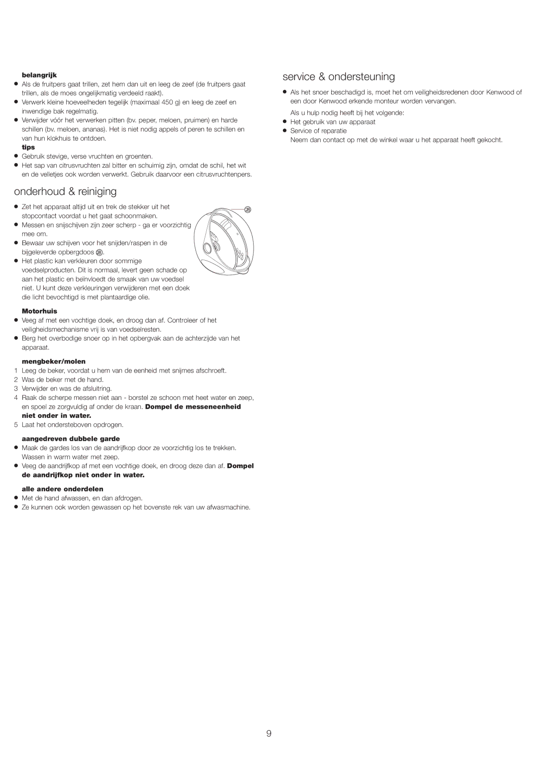 Kenwood FP693 manual Onderhoud & reiniging, Service & ondersteuning 