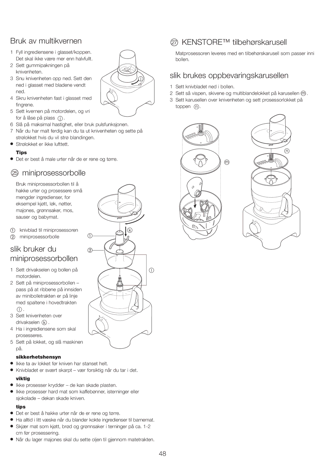 Kenwood FP710 Bruk av multikvernen, Miniprosessorbolle, Slik bruker du miniprosessorbollen, Kenstore tilbehørskarusell 