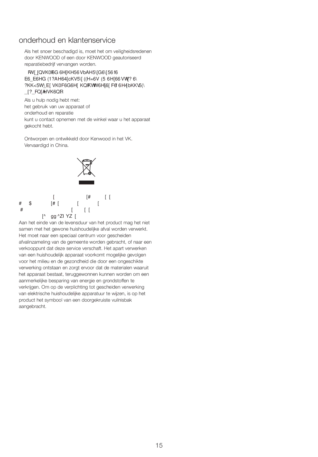 Kenwood FPM25 manual Onderhoud en klantenservice 