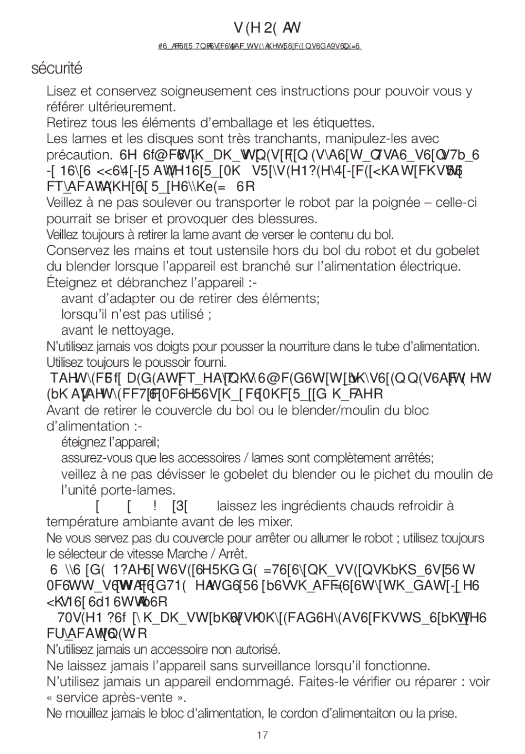 Kenwood FPM25 manual Sécurité 