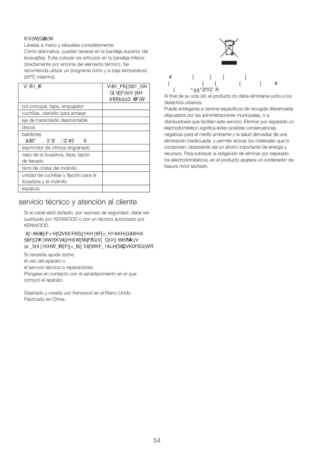 Kenwood FPM25 manual Servicio técnico y atención al cliente, Otras piezas, Artículo Artículo adecuado Para lavar en 