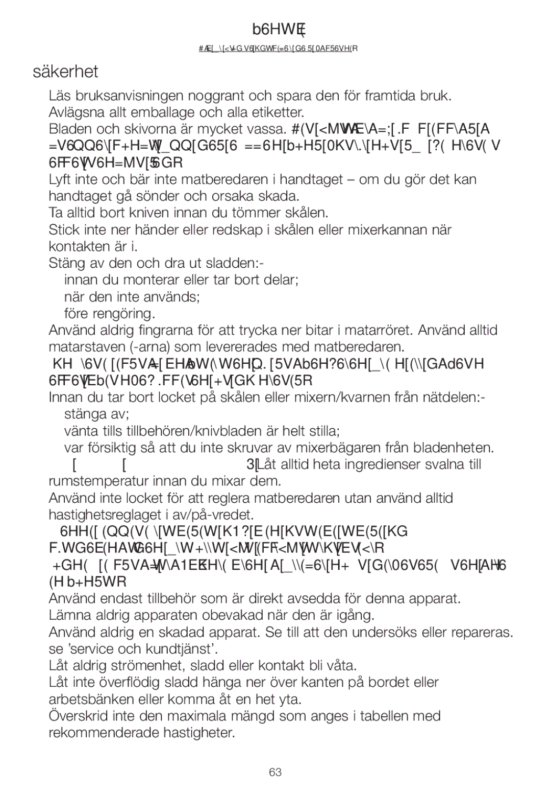 Kenwood FPM25 manual Säkerhet 